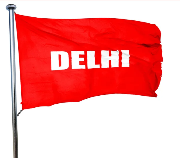 Delhi, renderização 3D, uma bandeira acenando vermelho — Fotografia de Stock