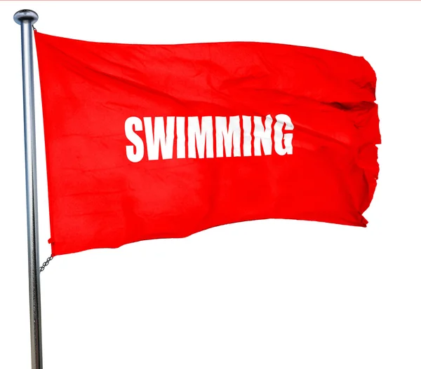 Señal de natación fondo, representación 3D, una bandera ondeante roja — Foto de Stock