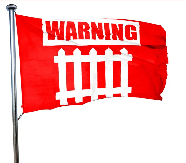 Segnale di avvertimento ferroviario, rendering 3D, bandiera rossa sventolante — Foto Stock