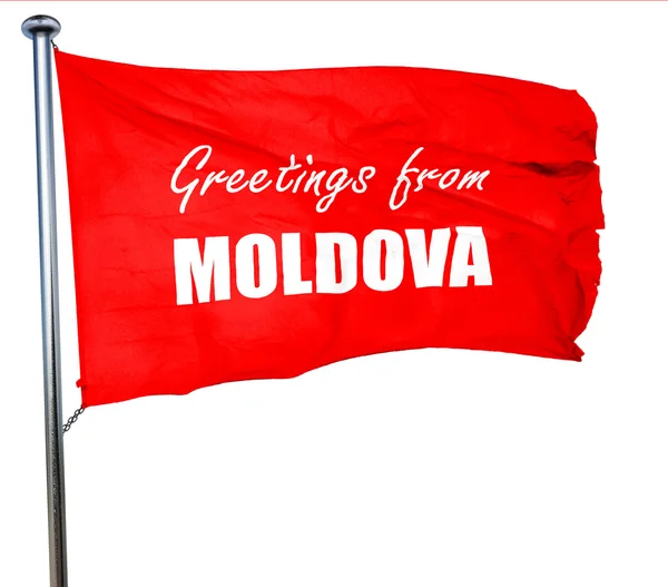 Greetings from moldova, 3D rendering, a red waving flag — Stock Photo, Image