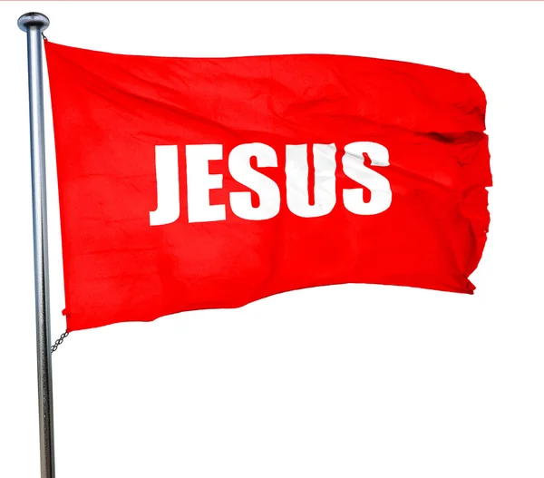 Jesus, 3D rendering, una bandera roja ondeando —  Fotos de Stock