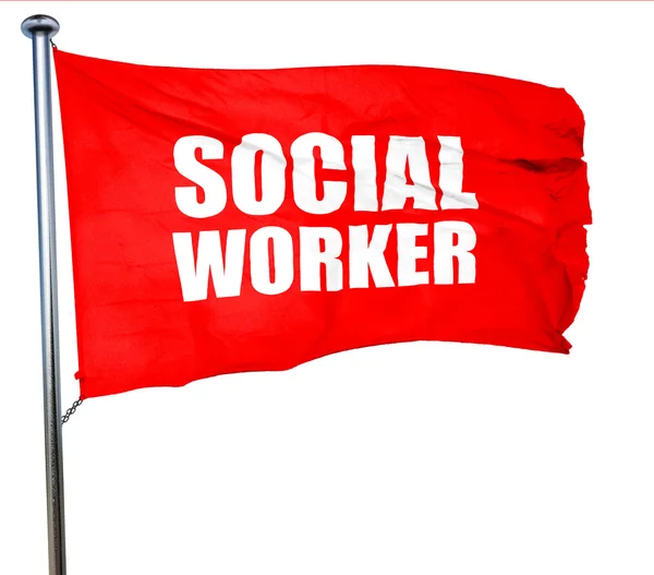 Trabajador social, representación 3D, una bandera roja ondeando — Foto de Stock