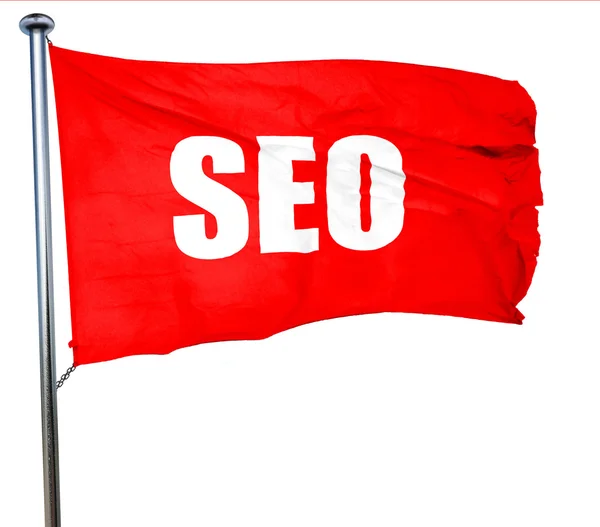 Search engine optimalization, 3D rendering, a red waving flag — Stock Photo, Image