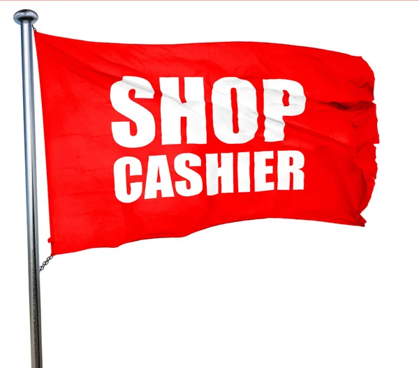 Shop kassier, 3D-rendering, een rode vlag zwaaien — Stockfoto