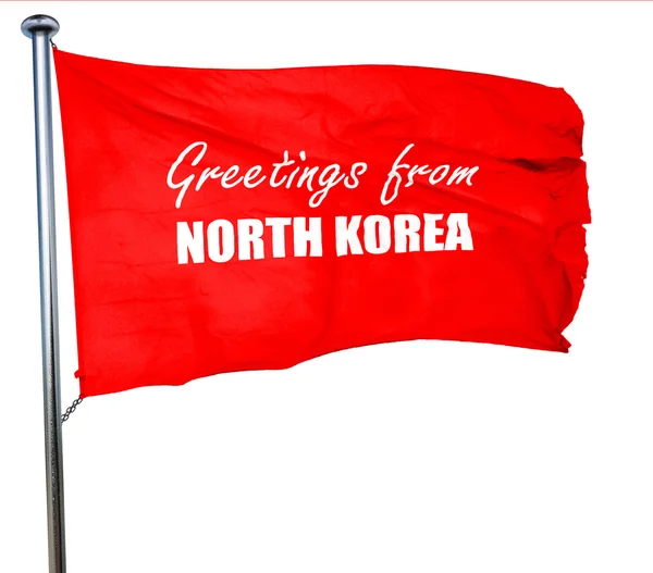 Saludos desde Corea del Norte, 3D rendering, a red waving flag — Foto de Stock