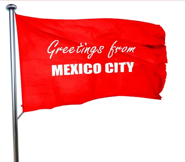 Saudações da Cidade do México, renderização 3D, uma bandeira acenando vermelho — Fotografia de Stock