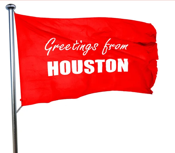 Salutations de houston, rendu 3D, un drapeau rouge — Photo