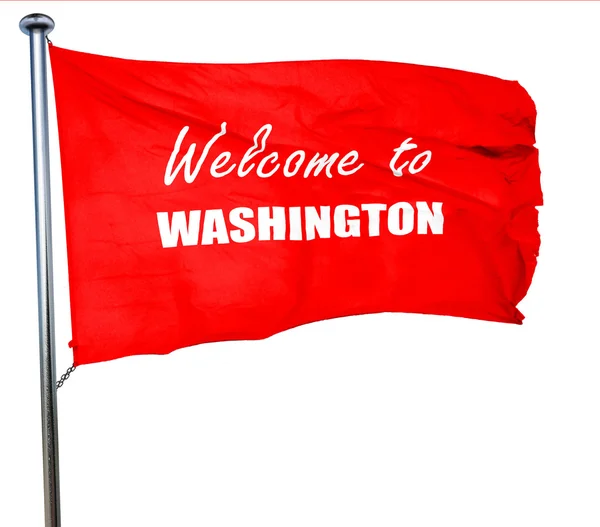 Bienvenido a Washington, 3D rendering, una bandera roja ondeando — Foto de Stock