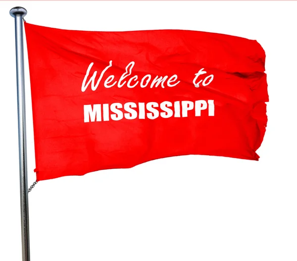 Welcome to mississippi, 3D rendering, a red waving flag — Stock Photo, Image