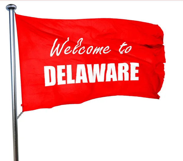 Bienvenue au delaware, rendu 3D, un drapeau rouge — Photo