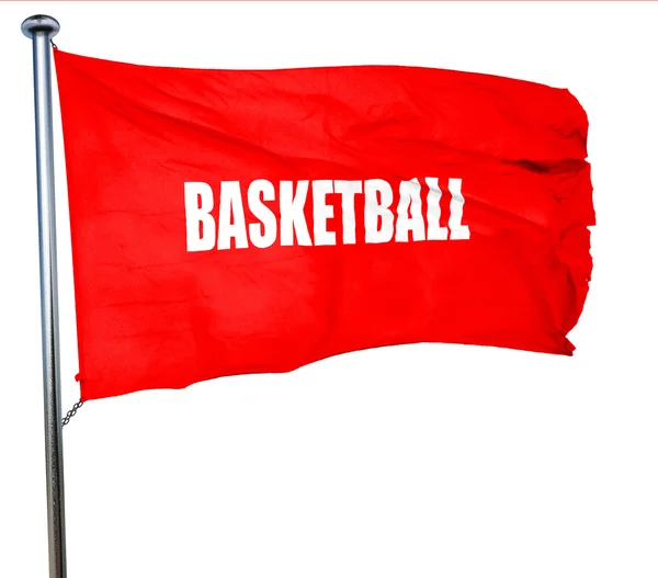 Latar belakang tanda bola basket, render 3D, bendera melambai merah — Stok Foto