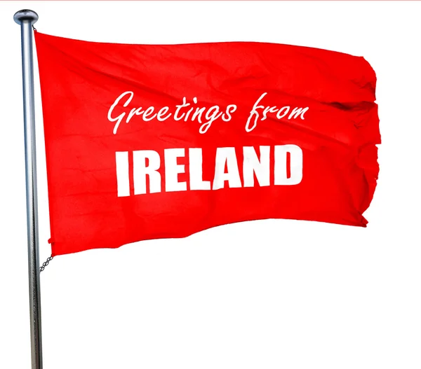 Greetings from ireland, 3D rendering, a red waving flag — Stock Photo, Image