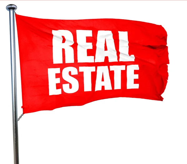 Inmobiliario, 3D rendering, a red waving flag — Foto de Stock