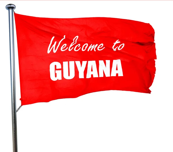 Bienvenido a Guyana, 3D renderizado, una bandera roja ondeando —  Fotos de Stock