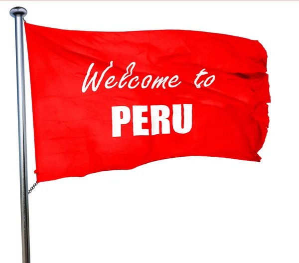 Welcome to peru, 3D rendering, a red waving flag — Stock Photo, Image
