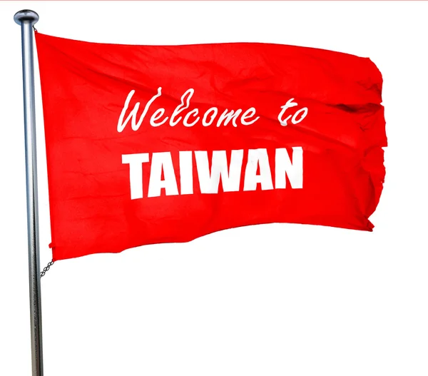 Bienvenido a taiwan, 3D rendering, una bandera roja ondeando — Foto de Stock