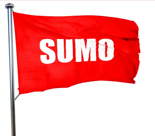 Sumo jel háttér, 3d-leképezést, egy piros zászló integet — Stock Fotó