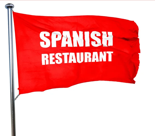 Delicious spanish cuisine, 3D rendering, a red waving flag — Stock Photo, Image