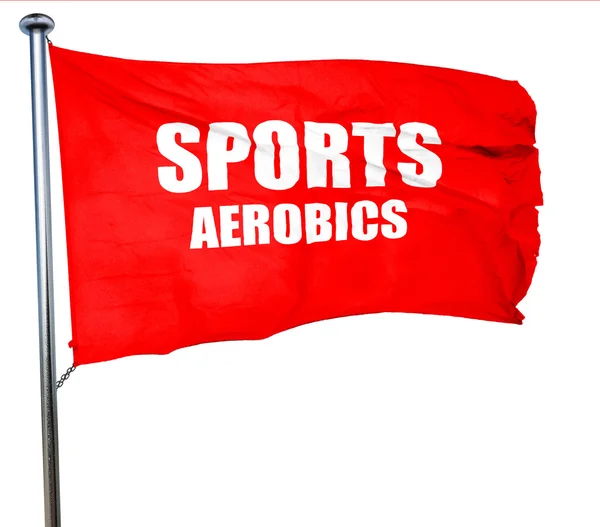 Sports aerobics underteckna bakgrund, 3d-rendering, en röd viftande flagga — Stockfoto