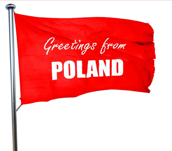 Saudações da Polônia, renderização 3D, uma bandeira acenando vermelho — Fotografia de Stock