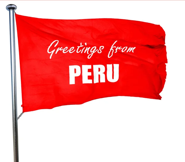 Saludos desde perú, 3D rendering, una bandera ondeante roja —  Fotos de Stock