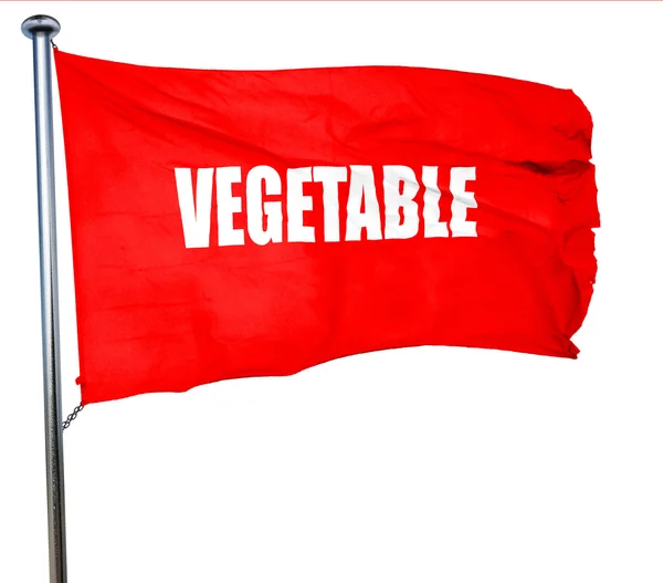 美味的蔬菜标志，3d 渲染，红色那飘扬的旗帜 — 图库照片