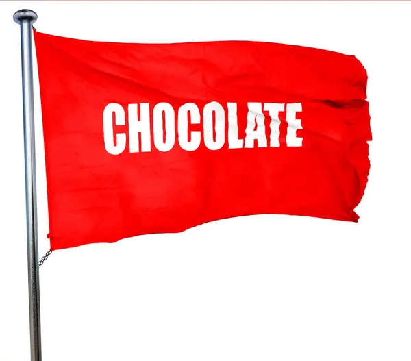 Heerlijke chocolade teken, 3D-rendering, een rode wuivende vlag — Stockfoto