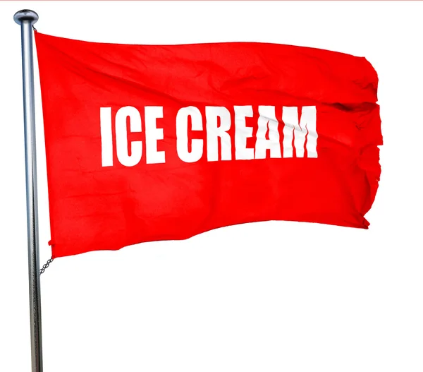 Delicious ice cream, 3D rendering, a red waving flag — Stock Photo, Image