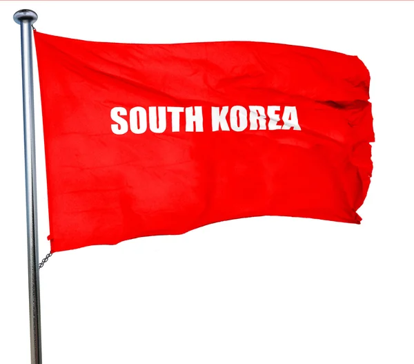 Saludos desde Corea del Sur, 3D rendering, a red waving flag — Foto de Stock