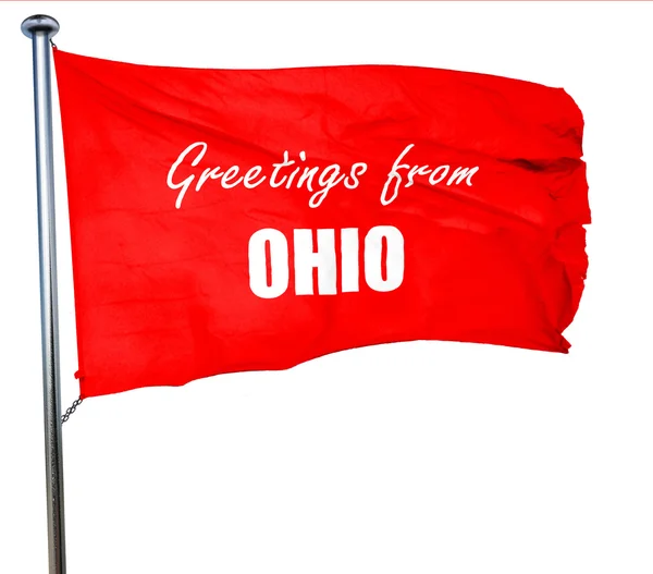 Groeten uit ohio, 3D-rendering, een rode vlag zwaaien — Stockfoto