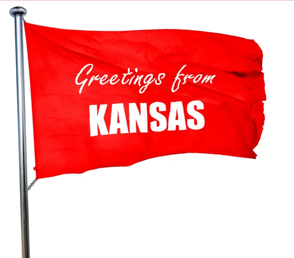 Salutations du Kansas, rendu 3D, un drapeau rouge — Photo