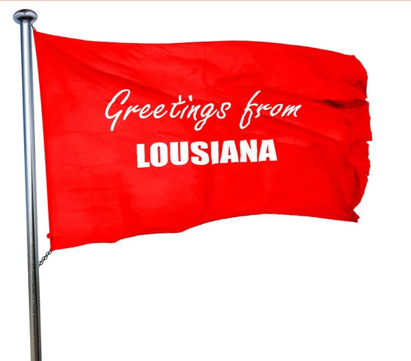 Hälsningar från lousiana, 3d-rendering, en röd viftande flagga — Stockfoto