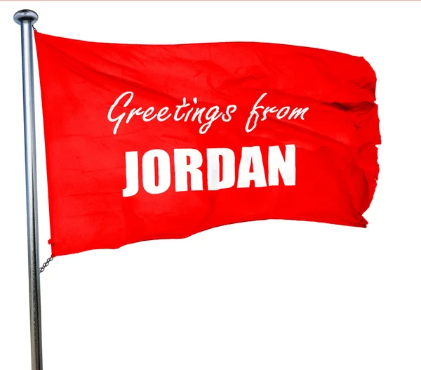 Jordan, 3d render, bir kırmızı bayrak sallayarak selamlar — Stok fotoğraf