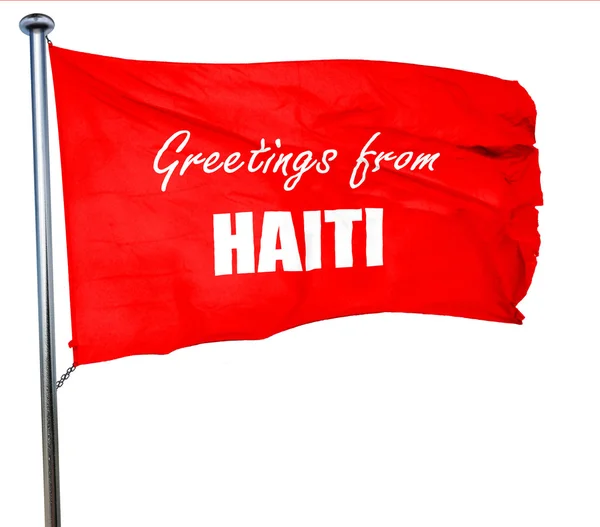 Saudações do haiti, renderização 3D, uma bandeira acenando vermelho — Fotografia de Stock