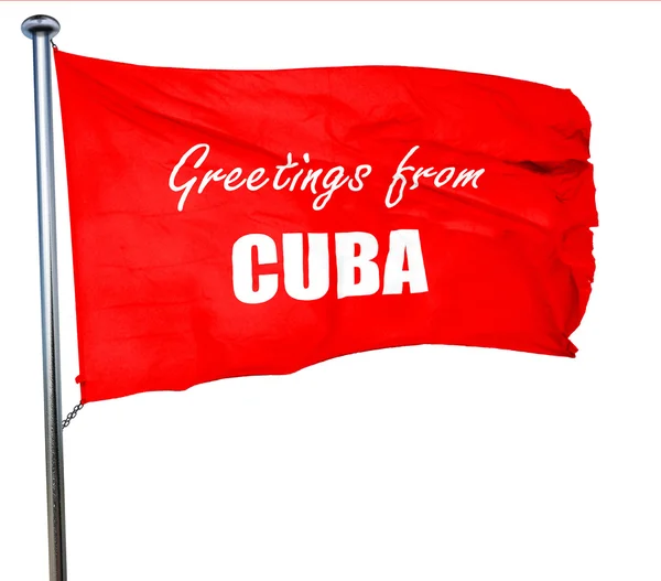 Χαιρετισμούς από την Κούβα, 3d rendering, ένα κόκκινο κυματίζει σημαία — Φωτογραφία Αρχείου