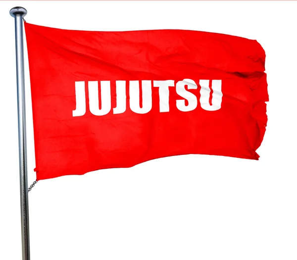 Sfondo segno jujutsu, rendering 3D, una bandiera rossa sventolante — Foto Stock