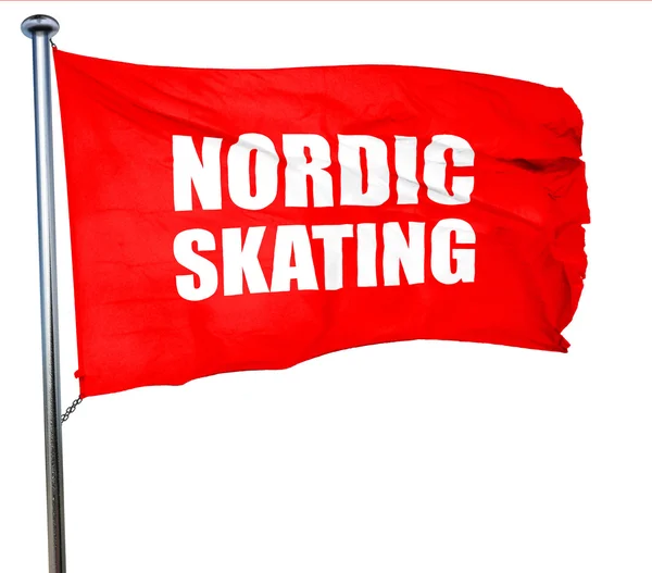 Nordic skating, 3d-rendering, en röd viftande flagga — Stockfoto