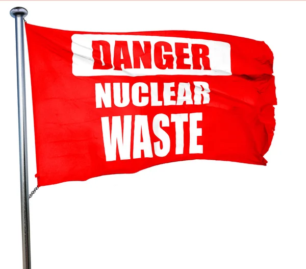 Fondo de peligro nuclear, representación 3D, una bandera ondeante roja — Foto de Stock