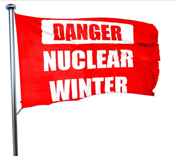 Fondo de peligro nuclear, representación 3D, una bandera ondeante roja — Foto de Stock