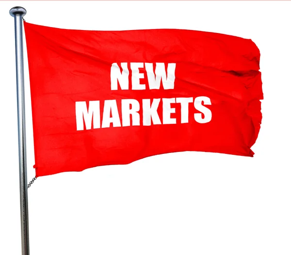 Új piacok, 3d-leképezést, egy piros zászló integet — Stock Fotó