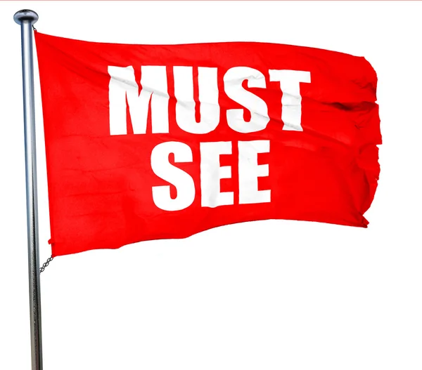 Musí vidět, 3d vykreslování, červená vlající vlajka — Stock fotografie