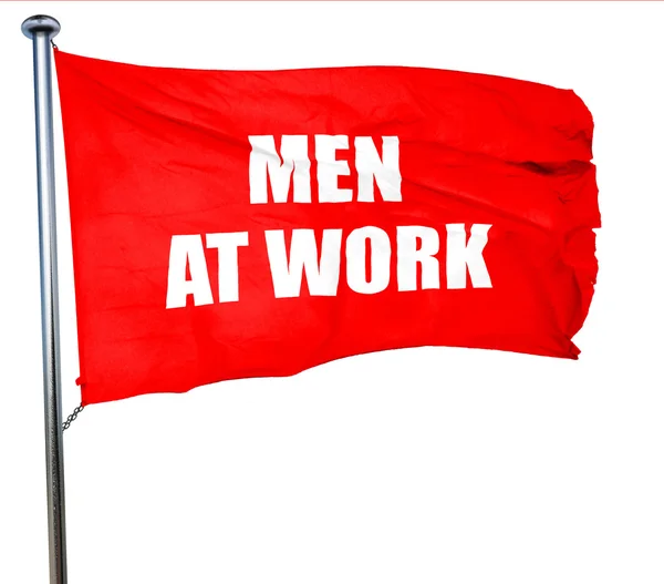 Hommes au travail, rendu 3D, un drapeau rouge — Photo