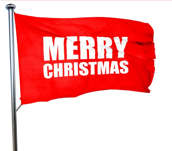 Merry christmas, 3D rendering, a red waving flag — Stock Photo, Image