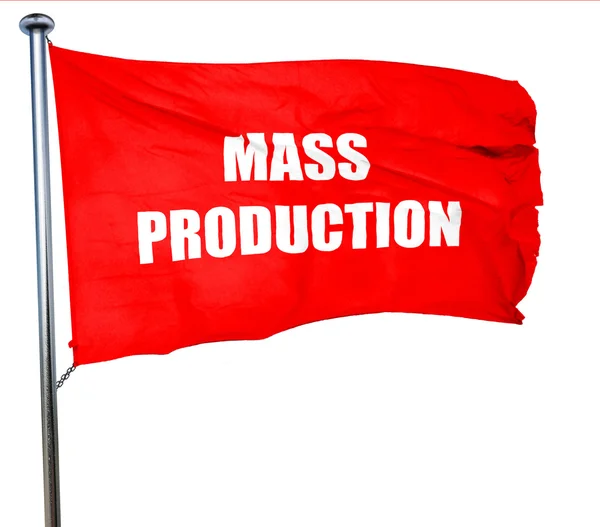 Mass production, 3D rendering, a red waving flag — Stock Photo, Image