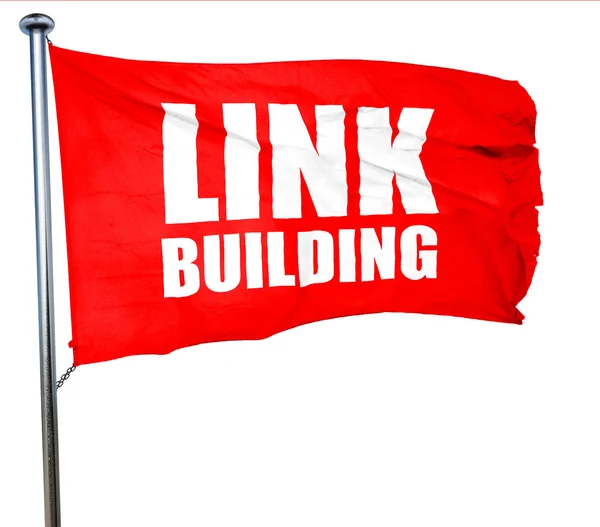Länk byggnad, 3d-rendering, en röd viftande flagga — Stockfoto