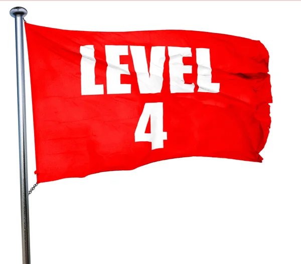 Nivel 4, representación 3D, una bandera ondeante roja —  Fotos de Stock