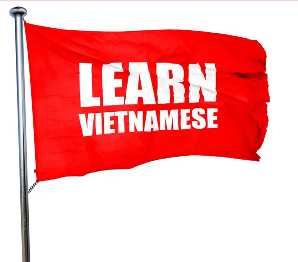 Učit se Vietnamci, 3d vykreslování, červená vlající vlajka — Stock fotografie