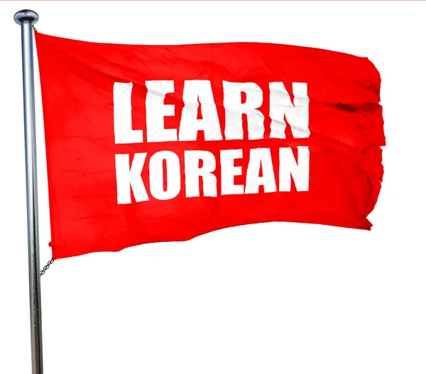 배우고 한국어, 3d 렌더링, 빨간색 흔들며 깃발 — 스톡 사진