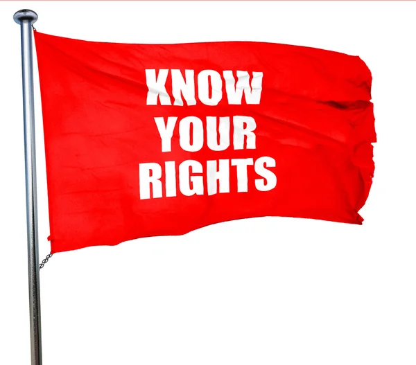Conoce tu derecho, representación 3D, una bandera ondeante roja — Foto de Stock