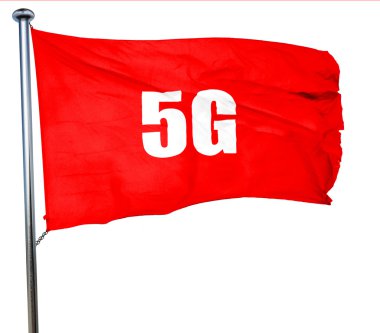 5g, 3d render, bir kırmızı bayrak sallıyor